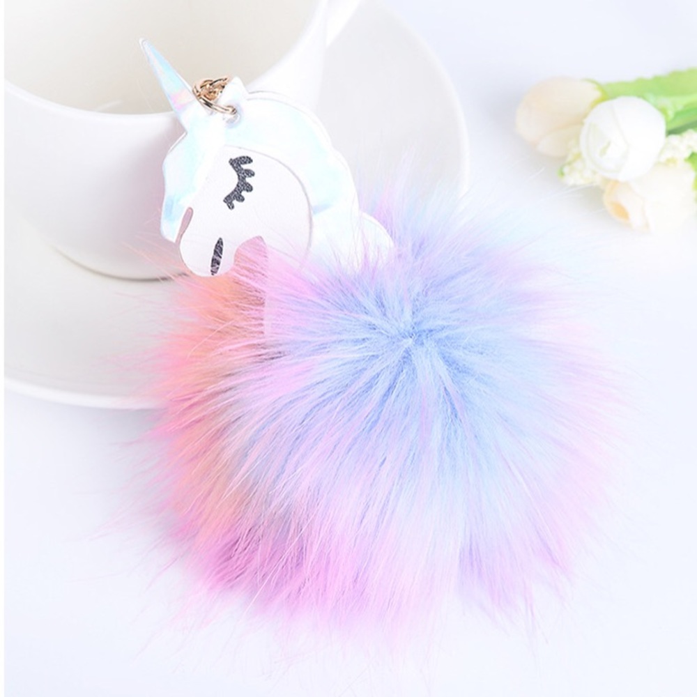 Last 1❗️🦄 Iridescent Unicorn Pom Pom Key Chain - Picture 2 of 2